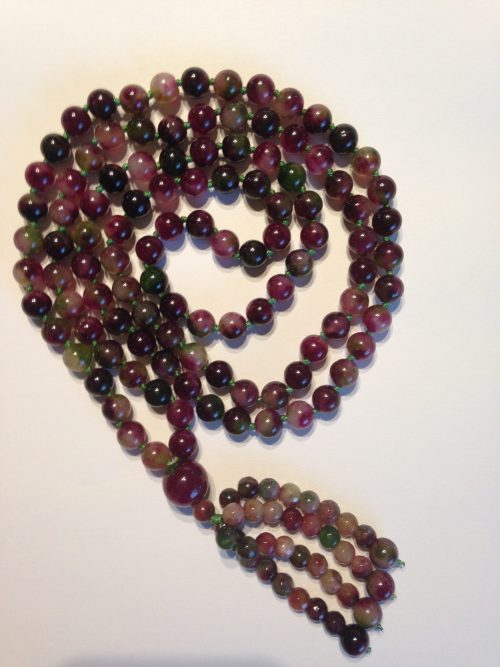 Green And Pink Tourmaline Prayer Mala With Four Strings Tassel